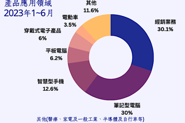 1H23 汎瑋應用領域營收比重圓餅圖（來源：汎瑋材料法說會簡報）汎瑋電動車應用近5%營收，明年哪家AR/VR挹注業績？ 2023 Sep