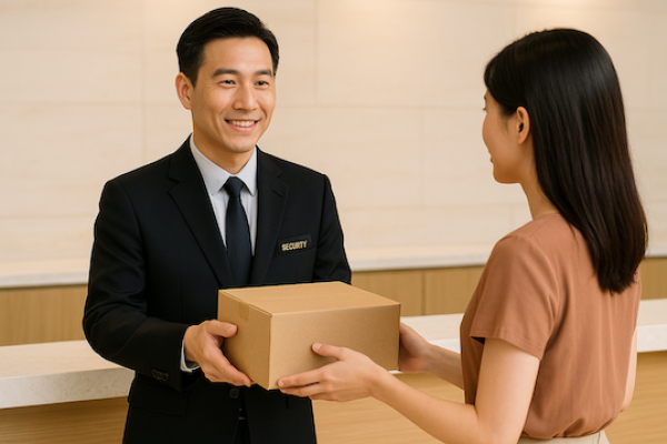 20250730_社區物業人員遞送包裹給住戶，是基本服務 中小型社區，今網智慧〈智生活〉開發重點 Jul 2025