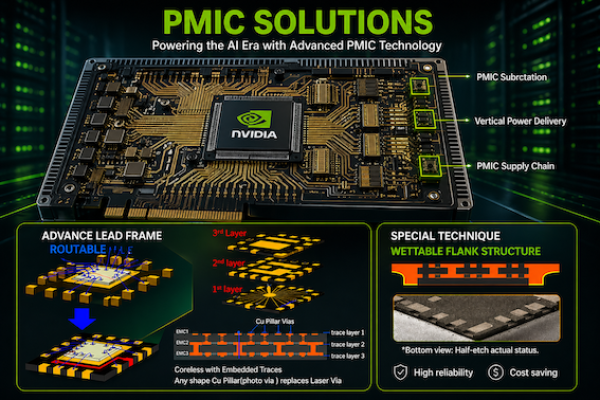PMIC 的最後一哩路「低電壓」電力傳輸，是電源管理 IC 大廠與載板廠恆勁的成長動力 AI 中低電壓 PMIC 載板需求增，恆勁認證新客戶 Apr.2026