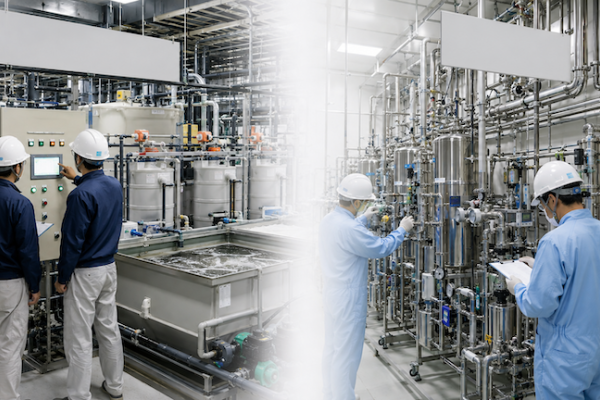 污水與純水處理廠巡檢(左為 Waste Water Treament廢水處理、右為Ultrapure Water System超純水系統 ) 